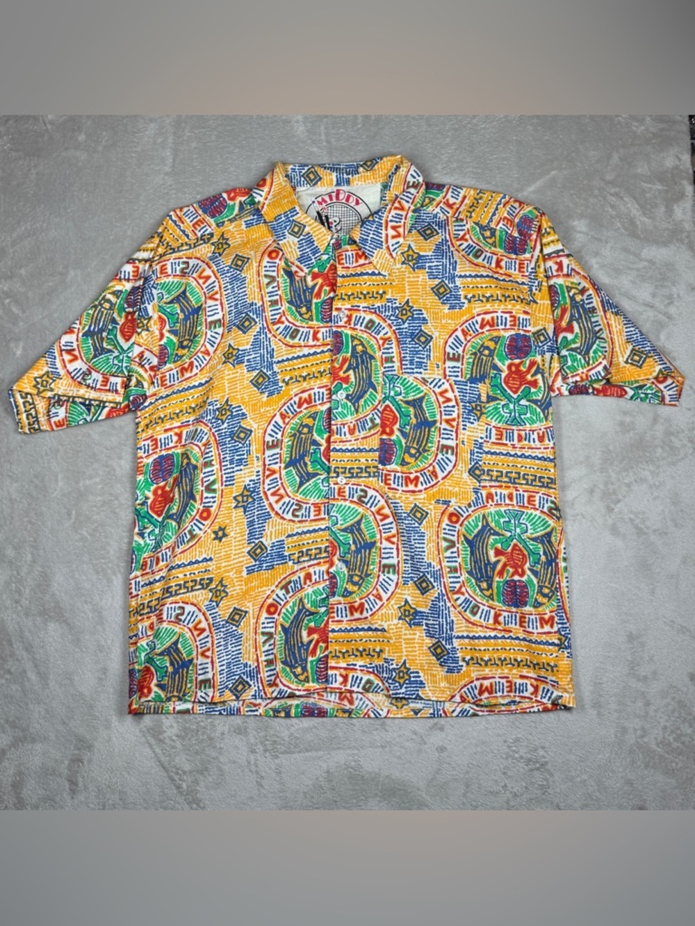 Vintage Middy Artwork Men’s 100% Cotton Fish Artsy Colorful Collared Shirt M